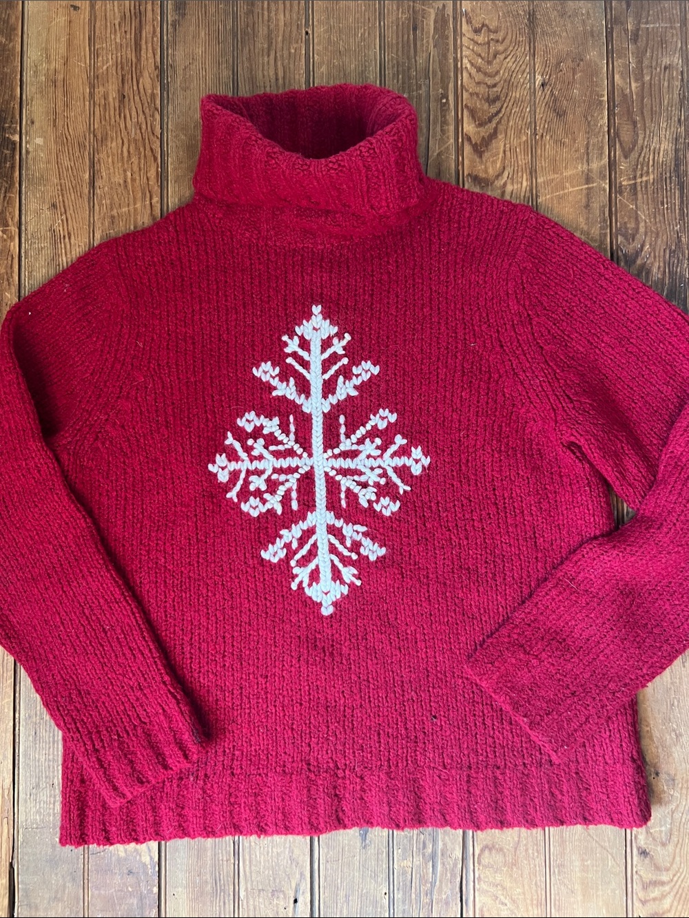 Y2k Ann Taylor Red Turtleneck Snowflake Sweater wool blend size medium